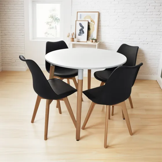 Combo Comedor Eames Mesa Y 4 Sillas Tulip Wood 