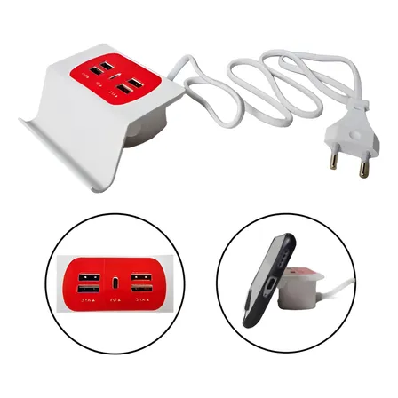 Hub Alargador Enchufe Adaptador 4 Usb 3.1a 1 Usb-c Soporte
