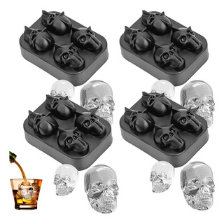 Kit 4 Formas Para Gelo Silicone Formato Caveira Festas Drink Kit 4 Formas Para Gelo Silicone Formato Caveira Festas Drink