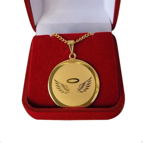 Colar Pingente Folheado Ouro Asas Anjo Luto E Mensagem Nome 