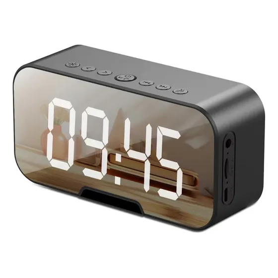 Jqvitek Bocina Radio Bluetooth Con Alarma Reloj Manos Libres Color Negro