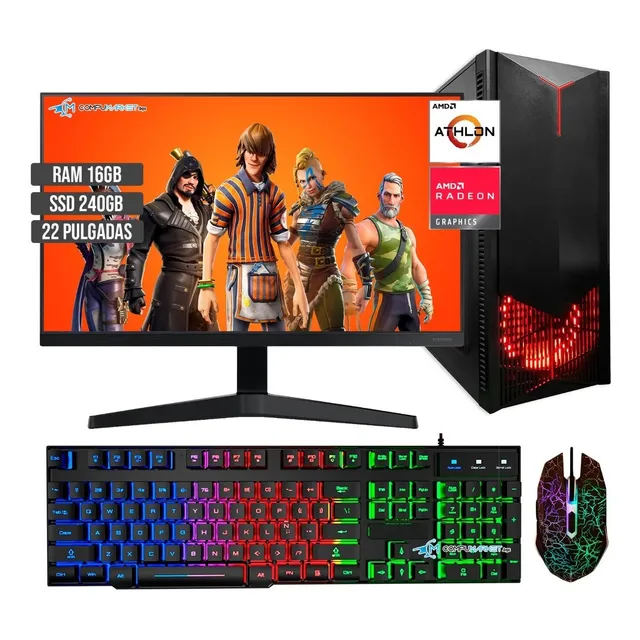 Pc Torre Gamer Amd Athlon 3000g Ssd 240gb Ram 16gb Mon 22 