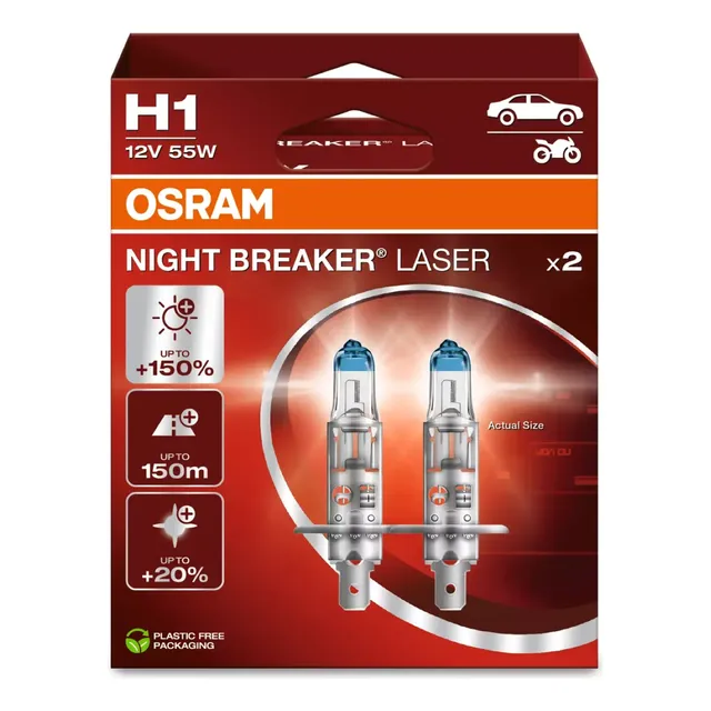Par Lâmpada Osram Night Breaker Laser H1 150% + Luz