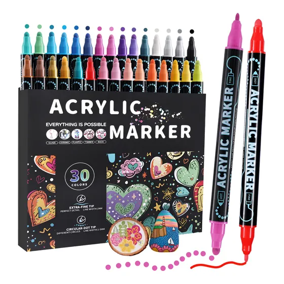 30 Colores Marcadores Acrílico Plumones Punta Pincel Kit