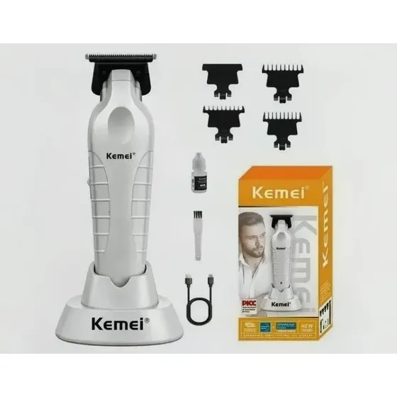 Máquina Acabamento Kemei Profissional Km 2299 Cinza + Base Carregadora