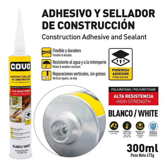 Sellador Adhesivo Poliuretano Blanco 300ml Marca Covo