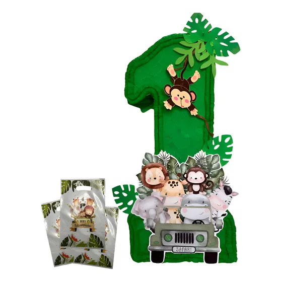 Piñata Safari Numero Uno + 10 Bolsas Para Dulces