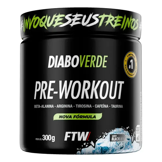 Pré Treino Pre Workout DIABO VERDE Pote 300g Sabor Black Ice FTW