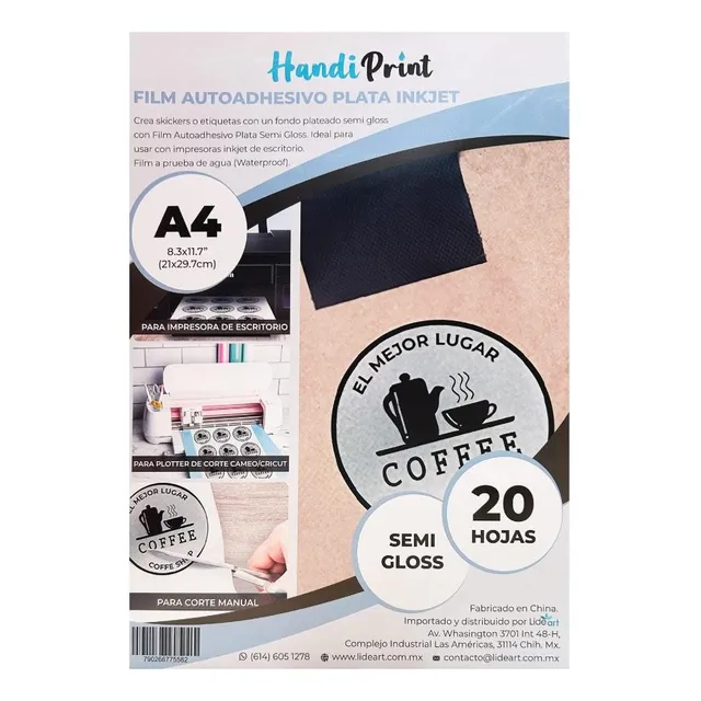 Adhesivo Plata Inkjet Semi Gloss A4*20 Handi Print