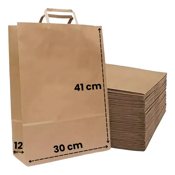 Bolsas De Papel Madera Kraft Con Manija 41x30x12 100 Unidades