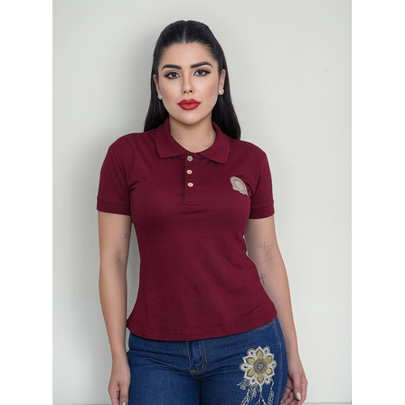Camiseta Muladeiros Feminina Country Gola Polo Bordô Camiseta Muladeiros Feminina Country Gola Polo Bordô