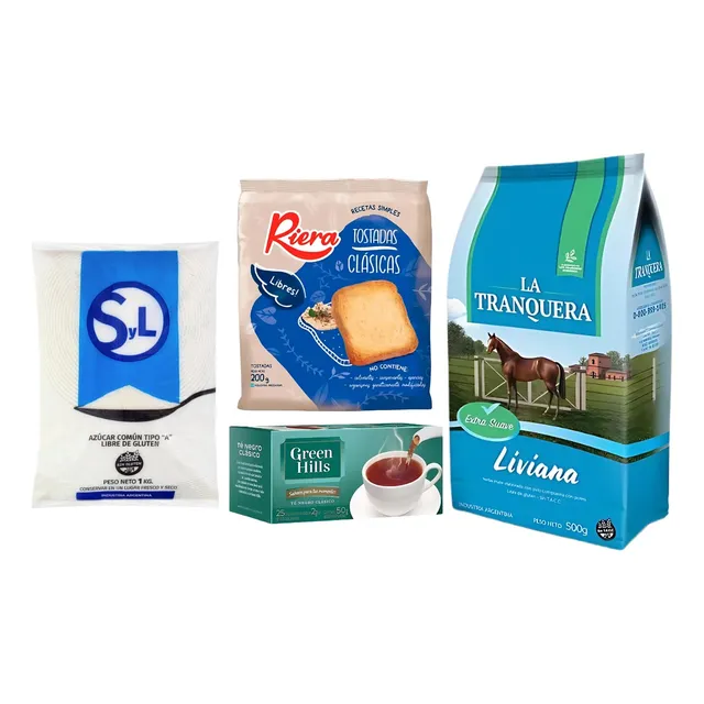 Combo Yerba Mate Tostadas Clásicas Té Negro Azúcar 1 Kg