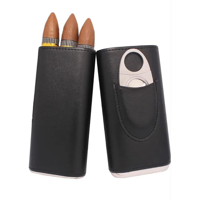Estuche Porta Puros Habano Tabaco En Cuero Y Madera De Cedro
