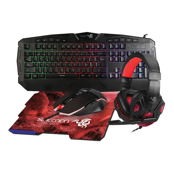 Kit 4 En 1 Gaming Teclado, Mouse, Audifonos Gamer Necnon Color del teclado Rojo