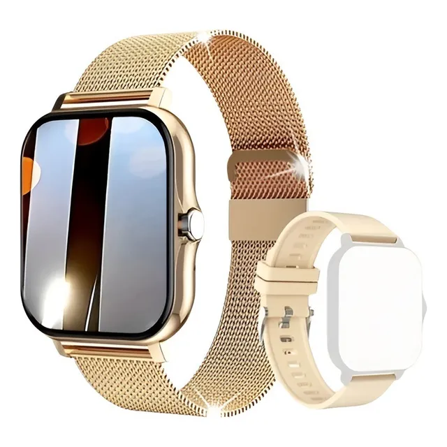 Smartwatch Reloj Inteligente 15 Funciones 2 Correas Gold