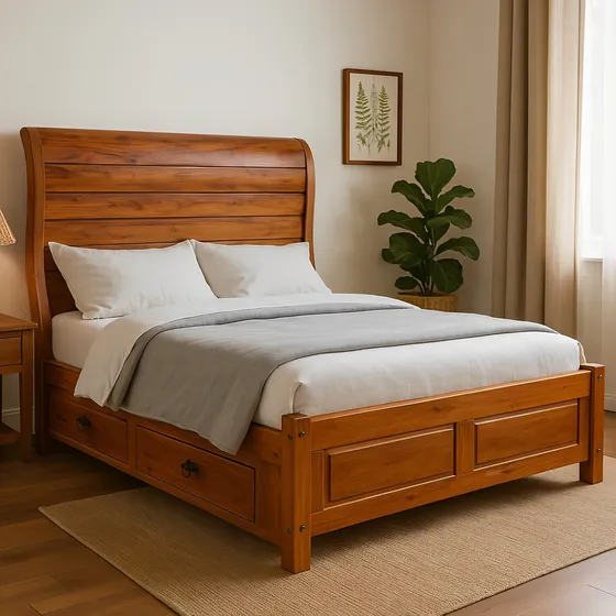 Cama De Casal Em  Madeira De Demolição Com 4 Gavetas Rústica