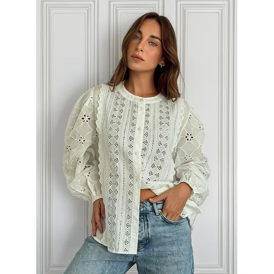 Camisa Blusa Encaje Broderie Amplia Talles Grandes Camisola