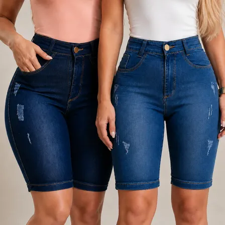 Kit 2 Bermuda Jeans Ciclista Feminina Empina Bumbum