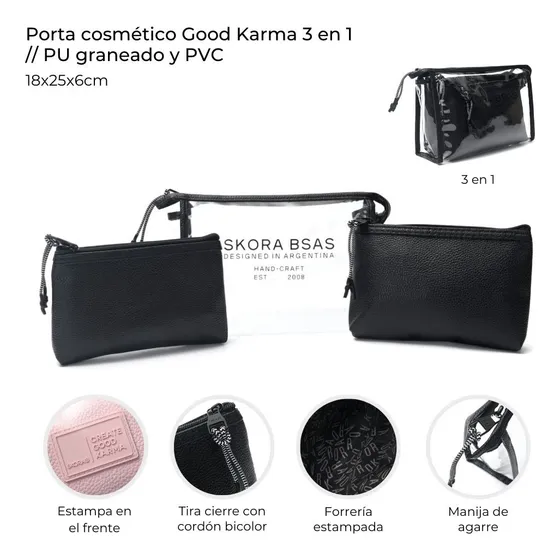 Set De Neceseres Porta Cosméticos X3 Mummaaccesorios Negro Lisa