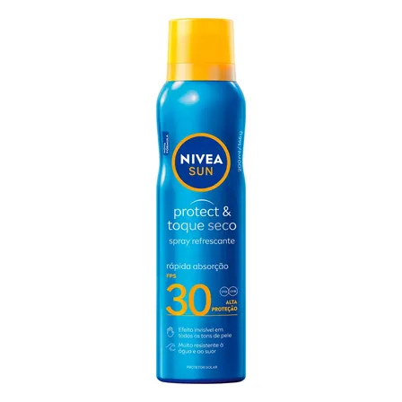 NIVEA SUN Protetor Solar Spray Protect & Toque Seco FPS 30 200ml, BBB 26, Alta Proteção UVA/UVB, Efeito Invisível, Rápida Absorção, Ação Refrescante
