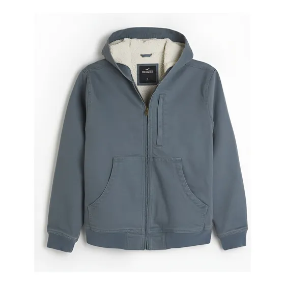 Chaqueta Hollister Hombre Con Capucha Forrada Pizarra