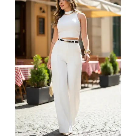Calça Alfaiataria Feminina Wid Leg Pantalona Social Cós Alto Branco Lisa G 40-42