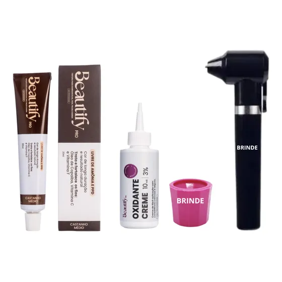 Kit Tinturas Castanho Médio Beautify Oxidante Em Creme 50ml