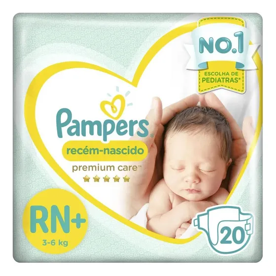 Fraldas recém-nascido Premium Care tamanho RN+ com 20 unidades Pampers