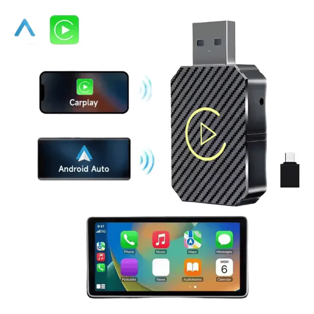Adaptador Usb 2 Em 1 L9 Preto Carplay Android Auto Wireless