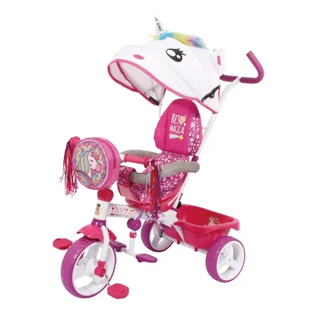 Triciclo Unicornio 3 En 1 Toldo, Mango Direccionable Bestoys