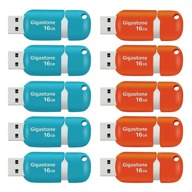 10 Pendrives Memoria De 16 Gb | Azul Y Naranja | Gigastone