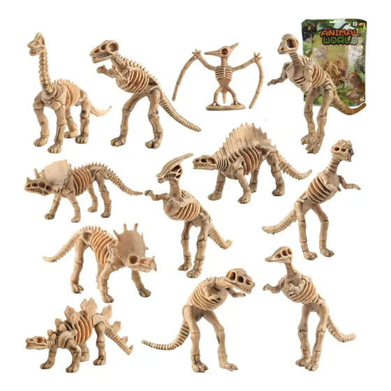 Kit 12 Dinossauros Esqueleto Brinquedo Educativo Fossil