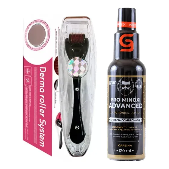 Kit Pro Minoxi Advanced 120ml + Derma Roller Barba E Cabelo