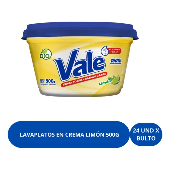 Lavaplatos En Crema Vale Limón 500 Gr 24 Unid X Bulto 