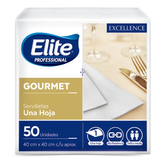 Elite Servilleta Gourmet Blanca Una Hoja 50 Unid