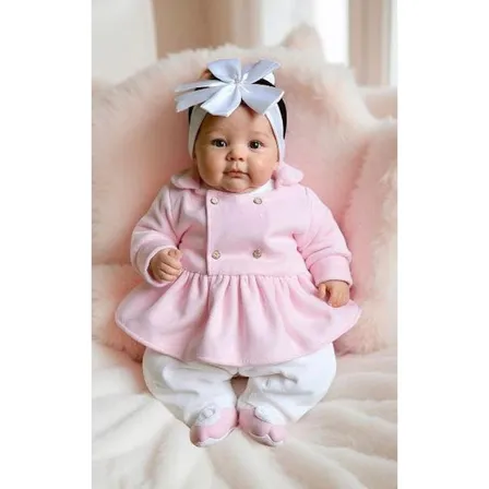 Macacão Longo De Plush Para Bebê Menina Eloá 03 Peças