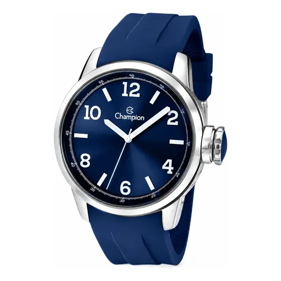 Relógio De Pulso Champion Com Correia Pulseira De Silicone Cor Azul - Bisel Prateado