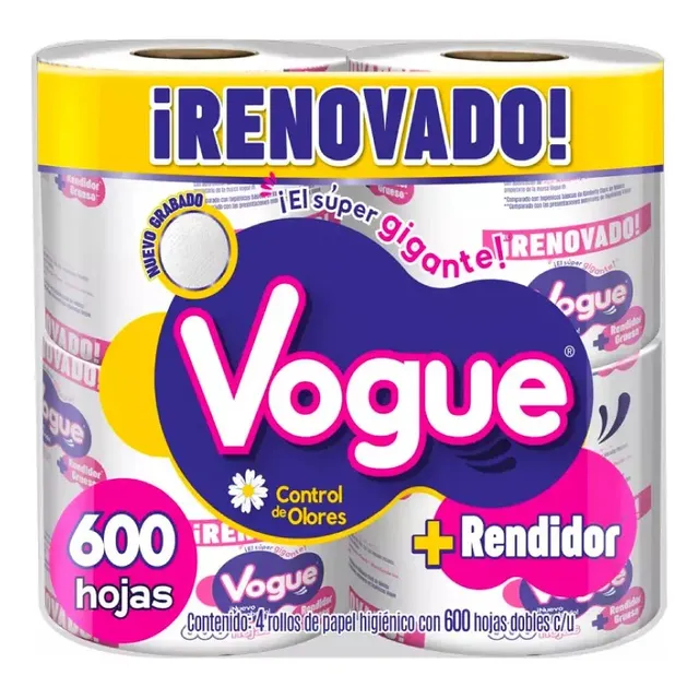 Papel Higiénico Vogue 4 Rollos 20 Paquetes 600 Hojas C/u