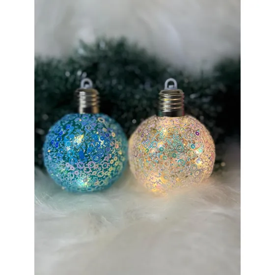 Kit 3 Bola De Natal Led Glitter 11cm X 8cm 2 Cores Diferente