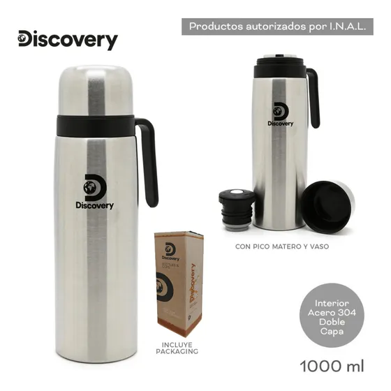 Termo Acero Inoxidable Discovery 1 Litro Manija Pico Cebador