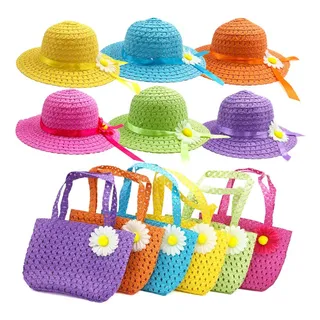 6 Juegos De Sombrero Y Bolso De Paja Para Fiestas De Té Para 6 Juegos De Sombrero Y Bolso De Paja Para Fiestas De Té Para