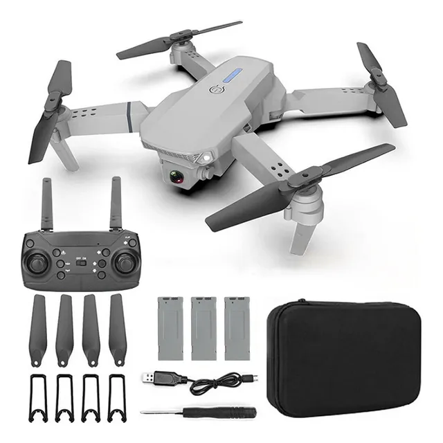 Mini Drone Con Dual Cámara 4k 3 Baterías Rc Quadcopter Gris