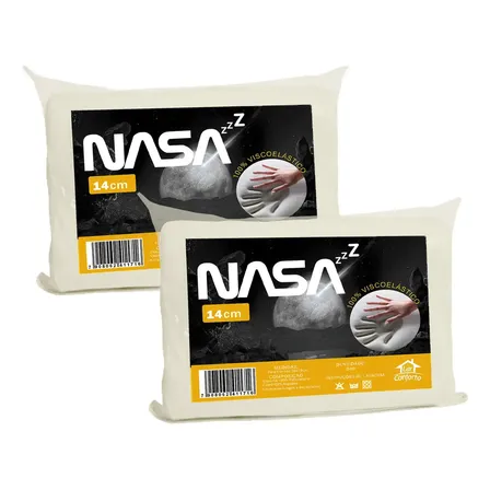Kit 2 Travesseiro Nasa Z Alto Com Capa de Zíper 200Fios Percal D40 100% Viscoelástico Lar Conforto