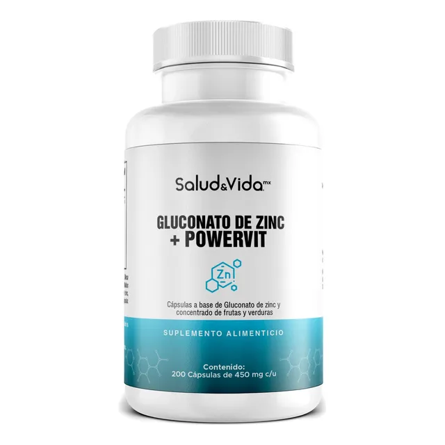 Gluconato de Zinc 20 mg de Zinc Elemental - Uno al día - 200 Cápsulas - S&V - Sin Gluten y Sin OMG.