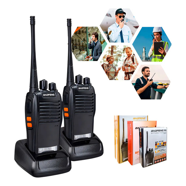 Kit 2 Radio Walk Talk Comunicador 16 Ch 12km Baofeng 777s Ht Cor Preto 127/220v