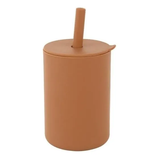 Vaso Silicona Con Tapa Y Sorbete Storki Color Arcilla Liso