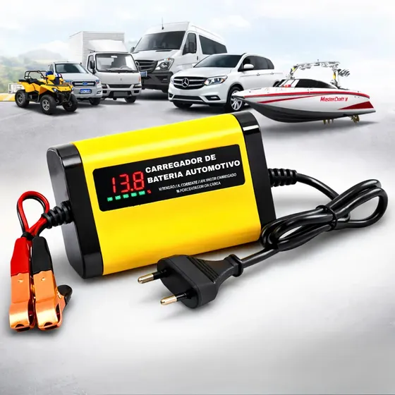 Carregador Bateria 12V 2A Inteligente Bivolt Automotivo Moto Carro Technoise 14,4V Seguro Portátil