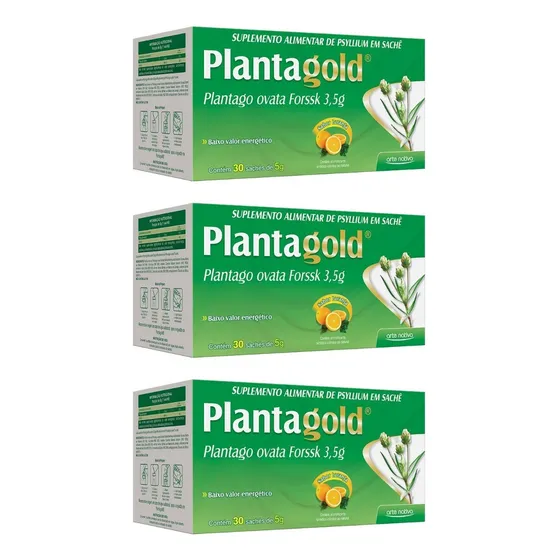 Kit 3 Cx Planta Gold Fibras Plantago Ovata 3x30 Sachês