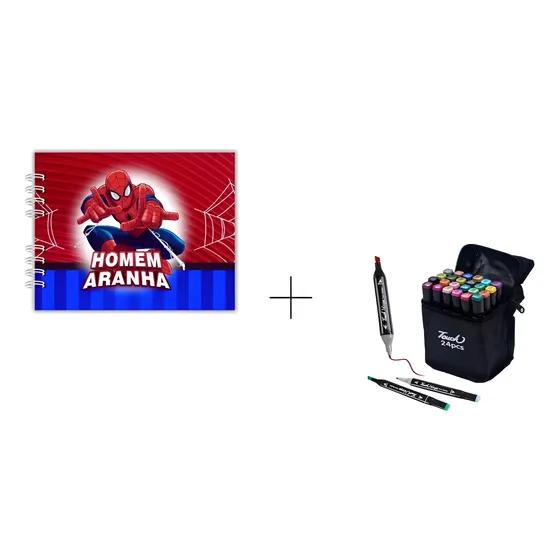Kit Livro P/ Colorir Homem Aranha + 24 Canetinhas 2 Pontas