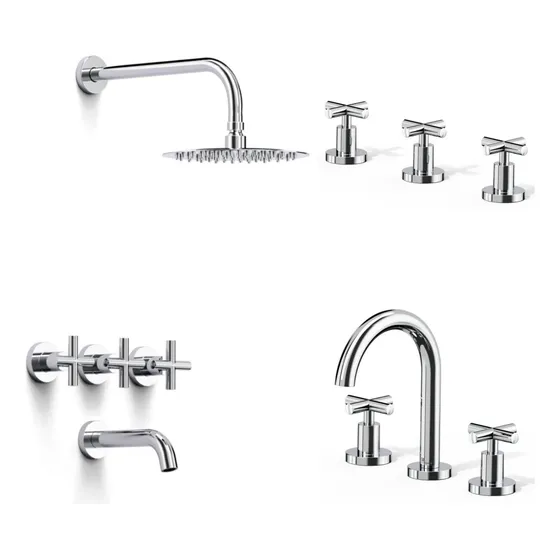 Griferia Combo Baño Completo Hidromet Sun Cruz Cromo Ccerami